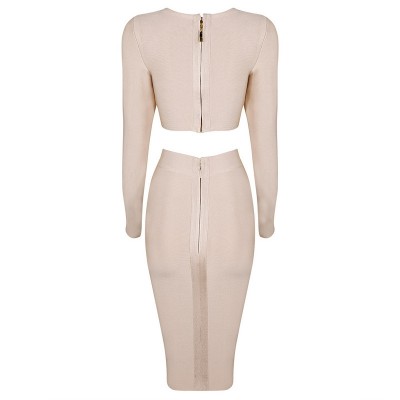 'Sila' nude two piece bandage dress with long sleeves